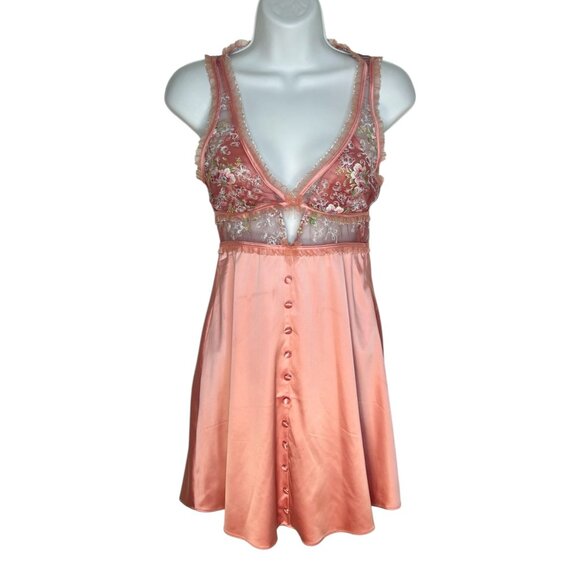 For Love and Lemons Euphoria Embroidered Slip Dress Pink Satin Mesh Small - Picture 7 of 14